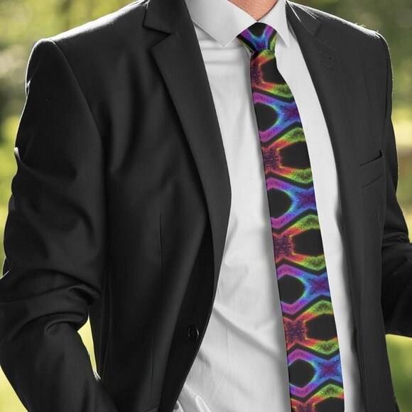 Tie Trippy Designer Menswear Necktie Hippie Psychedelic Tie Dye Fractal Rainbow - Picture 2 of 8